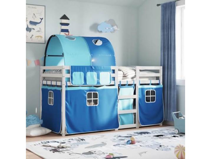 RJPLMFV Etagenbett ohne Matratze, Blau, 80 x 200 cm, Kiefernholz, massiv 4-seitiges Sicherheitsgitter, Leiter inklusive, Lattenrost inklusive, Wandbefestigung inklusive