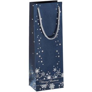 Sigel Geschenktüte GT112 Silver Snowflakes, Flaschentüte, 12,5 x 36cm, blau / silber, 3 Stück