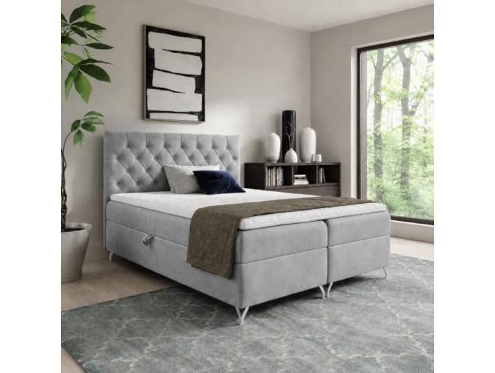 Home Collective Elegantes Polsterbett und Doppelbett, praktischer Stauraum, weicher Samtstoff, Knopfheftung, stilvolle Metallfüße