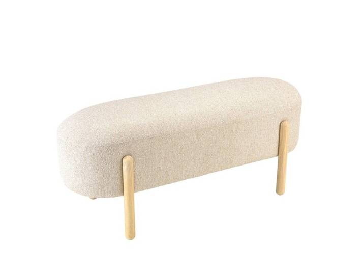 MACABANE LEOPOLD - Banc en tissu effet laine beige et pieds bois LEOPOLD