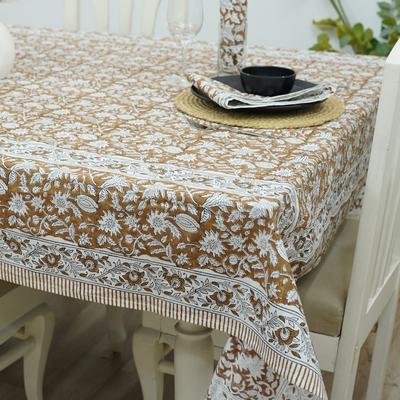 Fabdivine Handmade Block Print Cotton Table Cover Farmhouse Dining Kitchen Decor Gift