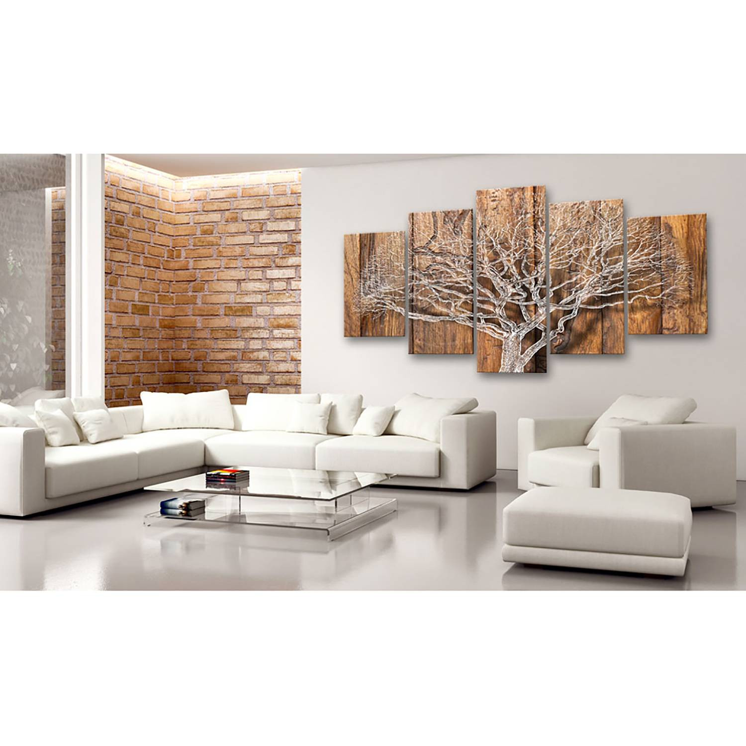 home24 De Boom der Geschiedenis wanddecoratie van hout en textiel, bruin, 100 x 50 cm