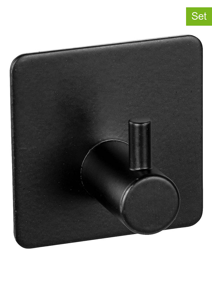 Wenko 2er-Set: Wandhaken "Ureo" in Schwarz - (B)4,5 x (H)4,5 cm - onesize