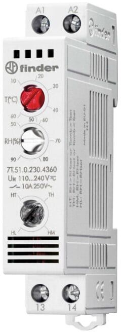 Finder Multi-thermostat/hygrostat 1S 10A 110-230VAC 7T.51.0.230.4360 (7T5102304360)
