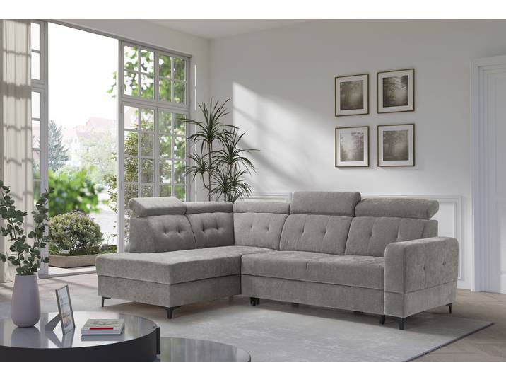 Ecksofa EXXPO - SOFA FASHION Monte, Kopfteile verstellbar, optional mit Bettfunktion & Bettkasten , grau (cappuccino), B:254cm H:100cm T:182cm, Sofas, Ecksofa, L- Form, mit Kopfteilverstellung, optional Bettfunktion und Bettkasten