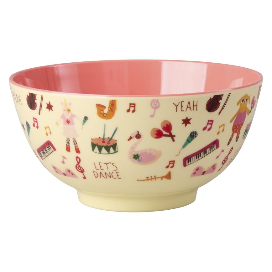 Rice - Melamine Bowl with Pink Music Band Print - Pink - 300 ml (5708315281439)