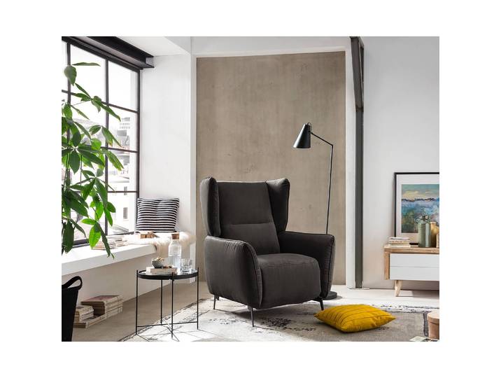 Fauteuil Lehi Gris/Gris Velours Sans fonction Sans repose-pieds 93 x 109 x 92cm
