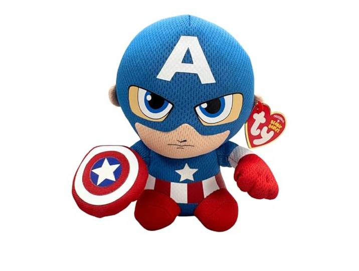 TY 41189 Captain America pluche, blauw/rood/wit, 16 cm