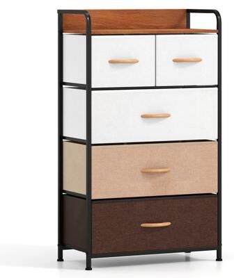 Costway 5-Drawer Fabric Dresser with Removable Fabric Bins-Multicolor