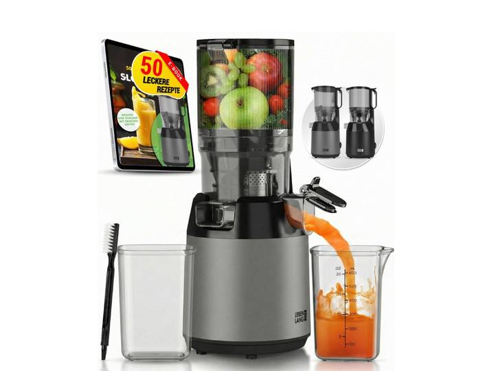 Lebenlang Slow Juicer Entsafter mit 130-mm-Einfüllöffnung, für ganze Früchte & Gemüse, 250 W, Kaltpress-Technologie, BPA-frei, spülmaschinengeeignet