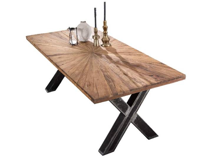 MiaMöbel Esstisch 'Vanaja' 200x100 cm, Teak/Used-Look Massivholz, Metall Teak Modern