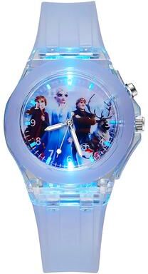 Tiny Tots Teens Trends Silicone Strap Disney Kids Watches For Girls, Princess Elsa Frozen Sophia Flash Light, Children Women Clock purple