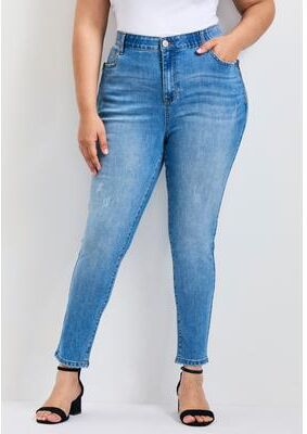 Plus Size Women's La Luna Zip Detail Skinny Jean by Avenue in Mid Wash (Size 20)