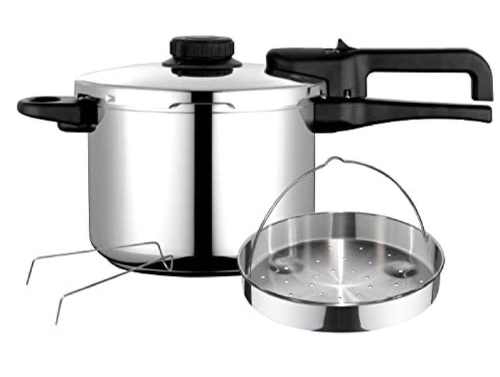 Fagor Dual Xpress Schnellkochtopf, 6 Liter, Induktion, Express Super schnell, Edelstahl. 18/10, alle Arten von Küchen, Thermoboden, Druckregler, 5 Sicherheitssysteme, inkl. Korb