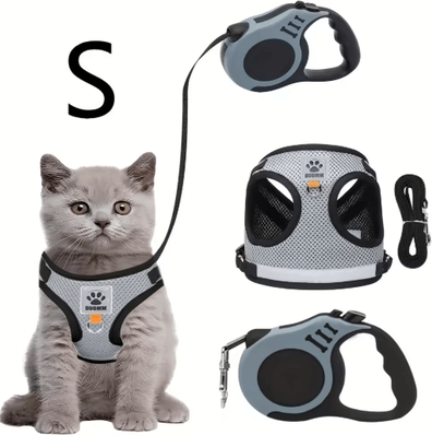 Inspire Picks Adjustable Cat Harness & Leash Set Comfortable Pet Collar And Walking Vest For Kittens gray m