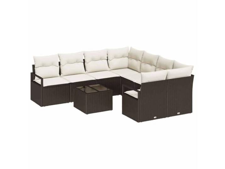 ZQQLVOO Sofa-Set 9 STK. 8-Sitzanzahl Braun und Creme Polyrattan Poly-Rattan, Stahlrahmen, Sicherheitsglas-Tischplatte, abnehmbare Kissen mit Reißverschluss, Garten, Veranda, Terrasse