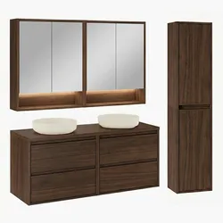 BADMÖBEL 120cm Edmé 2er-Set Dunkles Holz