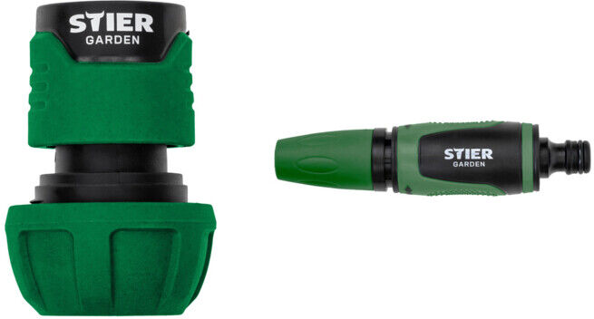 Set STIER Schlauchverbinder Wasserstop 16-19mm (5/8-3/4 Zoll) + Spritzdüse Wasserspritze