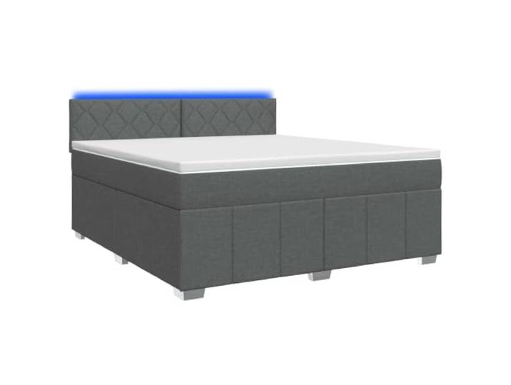 KTHLBRH Boxspringbett mit Matratze dunkelgrau 140 x 190 cm Mehrfarbige LED-Lichter, verstellbares Kopfteil, Taschenfedern, Holztechnik, waschbare Bezüge