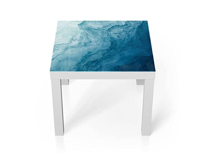 DEQORI Glastisch weiß klein 55x55 cm Motiv Aufgewühlte Wellen ausgefallener Beistelltisch aus Glas Hochglanz Couchtisch fürs Wohnzimmer moderner Couch Tisch mit Design