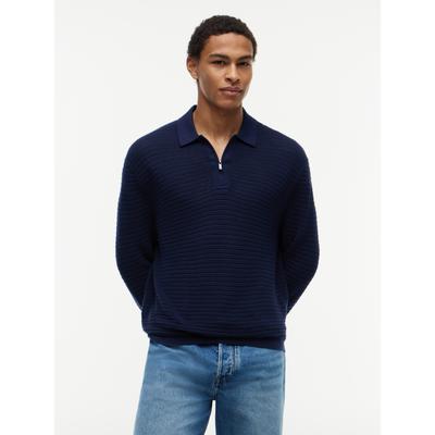 Polokragenpullover TOMMY HILFIGER "Dress Casual Premium Line Zipper", Herren, Gr. XXL, blau (carbon navy), Strick, Obermaterial: 66% Baumwolle, 15% Seide, 15% Lyocell, 4% Kaschmir, normal normal, Rippbündchen, Pullover, Premium Qualität mit Seide...