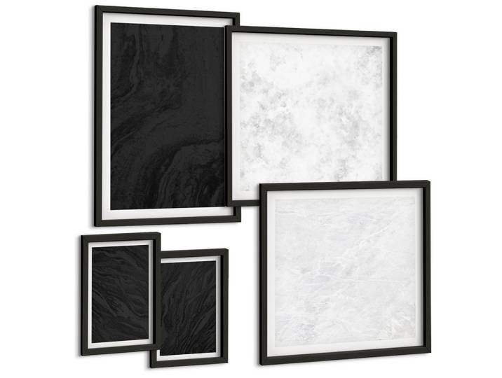 BILDER SET 5er Set - 50x50 cm & 20x30 cm & 40x60 cm Schwarzer Rahmen - Dunkles Licht, glamouröse Marmor