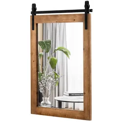 Helloshop26 - Rustikaler Wandspiegel 76 x 56 cm HD bruchsicher Scheunentor-Stil warmes Ambiente Massivholz braun 20_0019660
