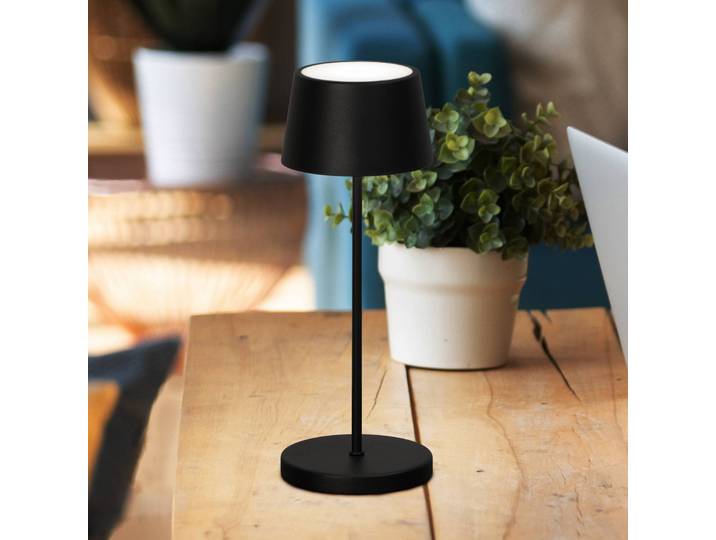 FH Lighting LED-Akku-Tischlampe Asena Pro sandschwarz, 30 cm Metall IP54 Pro, dimmbar, schwarz, Metall, Modern