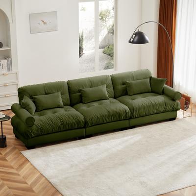 Extra Large 3-Seat Modern Sofa with Waist Pillows & Throw Pillows