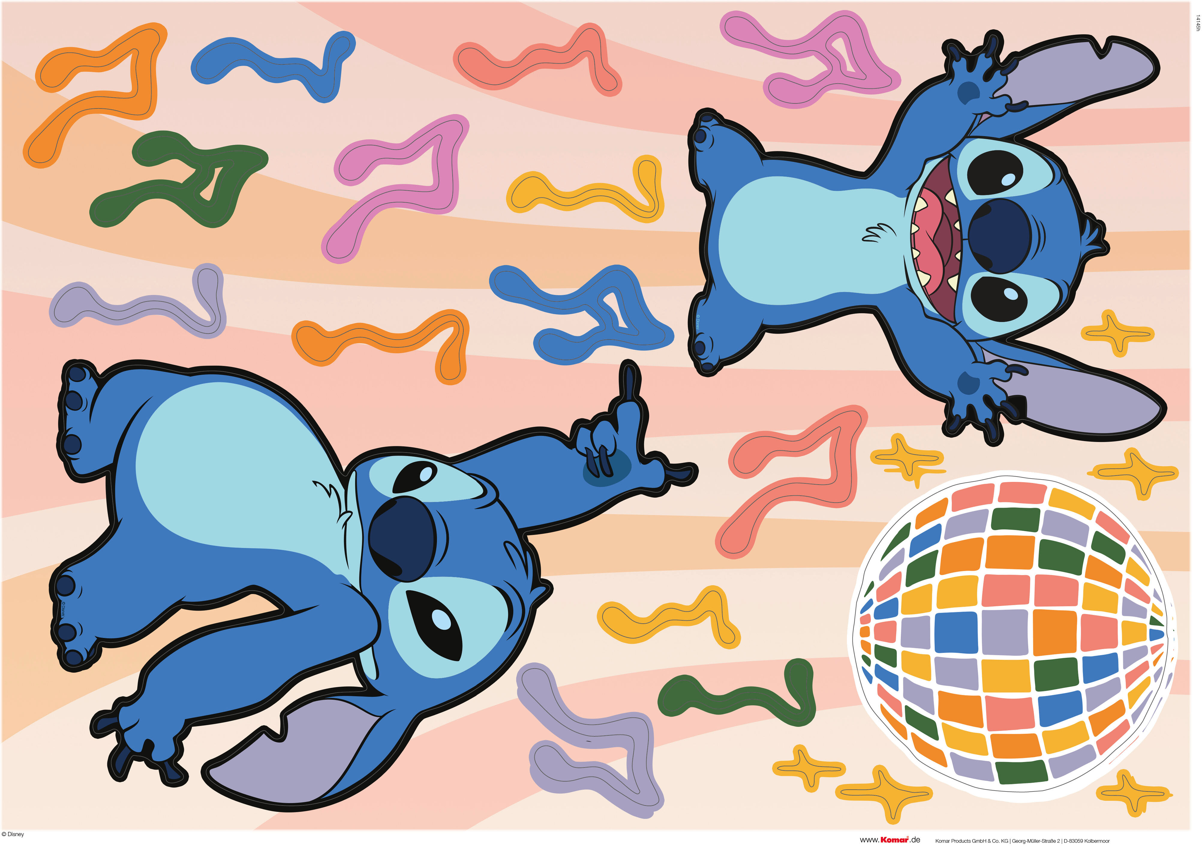 Wandtattoo KOMAR "Stitch Music - Grösse 50 x 70 cm", bunt, Disney, Folie, Wandtattoos, Wandtattoo, selbstklebend, Wandsticker, Kinderzimmer bunt Disney