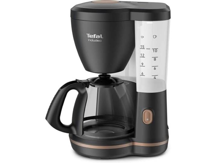 Tefal Includeo Filterkaffeemaschine, extrem einfach zu bedienende Kaffeemaschine, geeignet für Rechts- und Linkshänder, automatische Deckelöffnung, 1,25 l, 10 bis 15 Tassen, CM533811