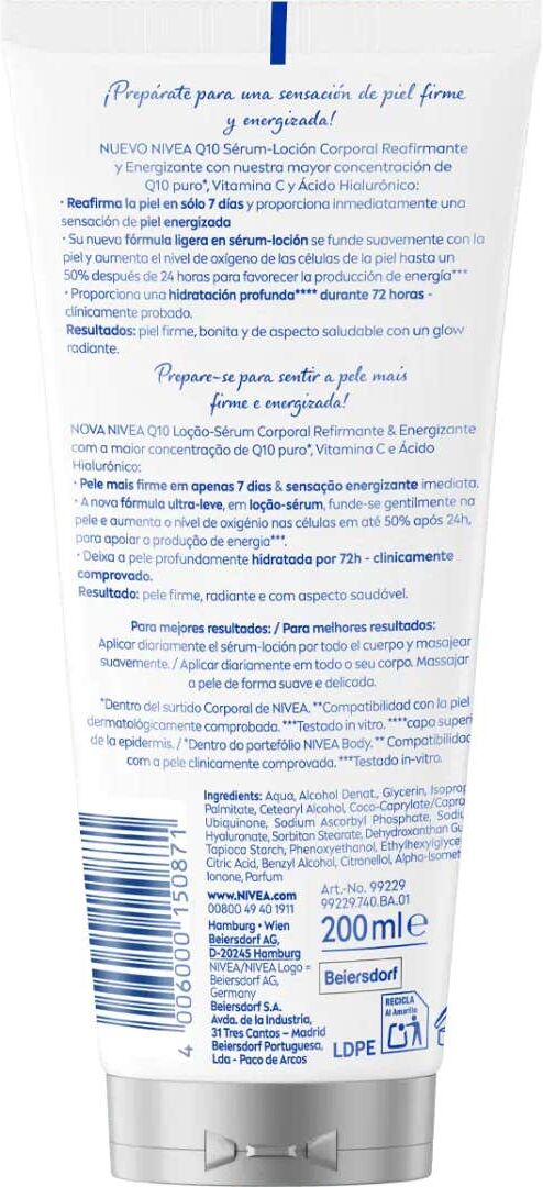 NIVEA Q10 Reafirmante Energizante Sérum Loción Corporal 200ml