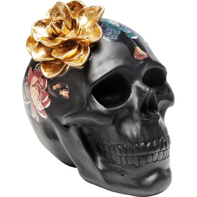 Dekoobjekt KARE DESIGN "Flower Skull 22cm", schwarz, B:24cm H:22,3cm T:17,1cm, Polyresin, Dekofiguren