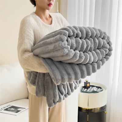 Shop Station Luxury Faux Rabbit Fur Blanket Ultra Soft Throw Blanket For Sofa, Bed & Cozy Lounging grey 47x79inch