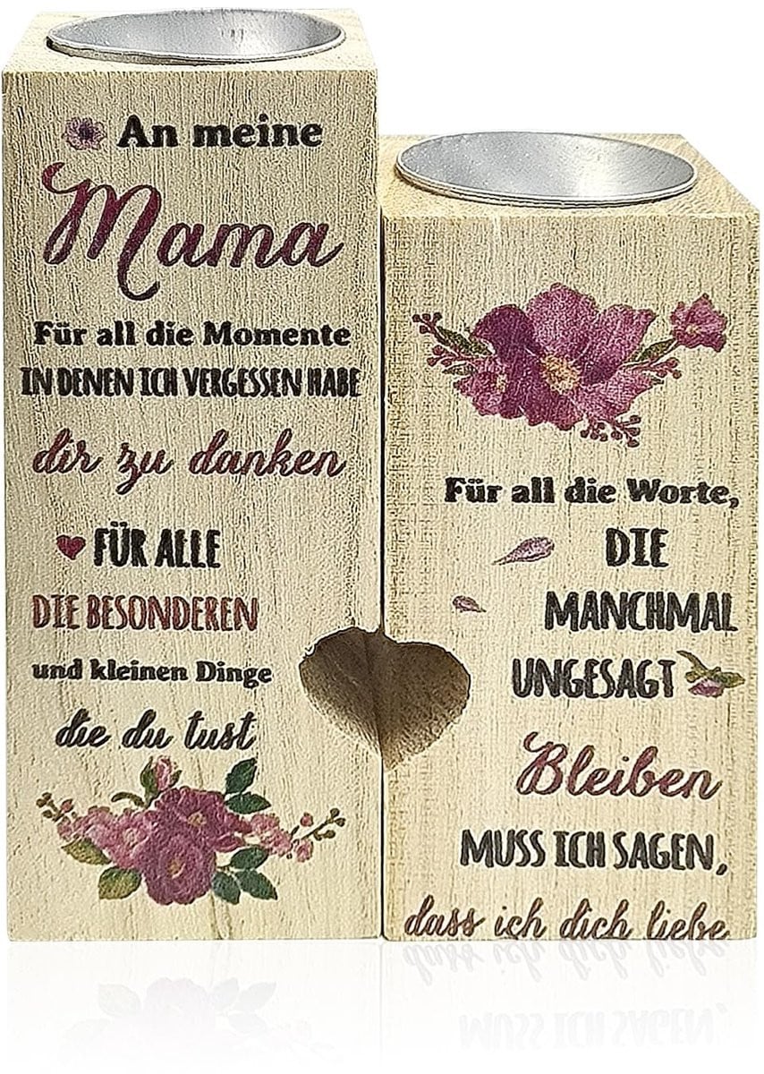 Dailygoods Hartvormige houten kaarsenhouder
