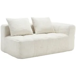 Sofa 158x90 cm aus Chenille im Chaise Lounge Stil mit praktischen Seitentaschen – Bequemer Komfort in Beige