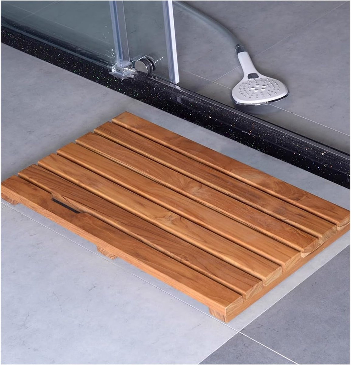 Houten badmat in donker kaki, 50 x 90 cm
