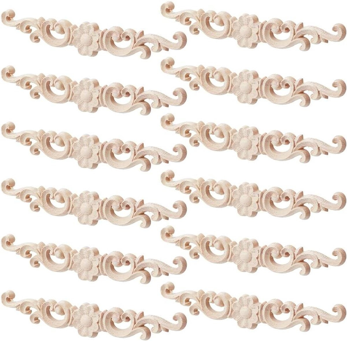 Decoratieve houten applicaties met bloemenpatroon, lengte: 16,2 cm, houtkleur