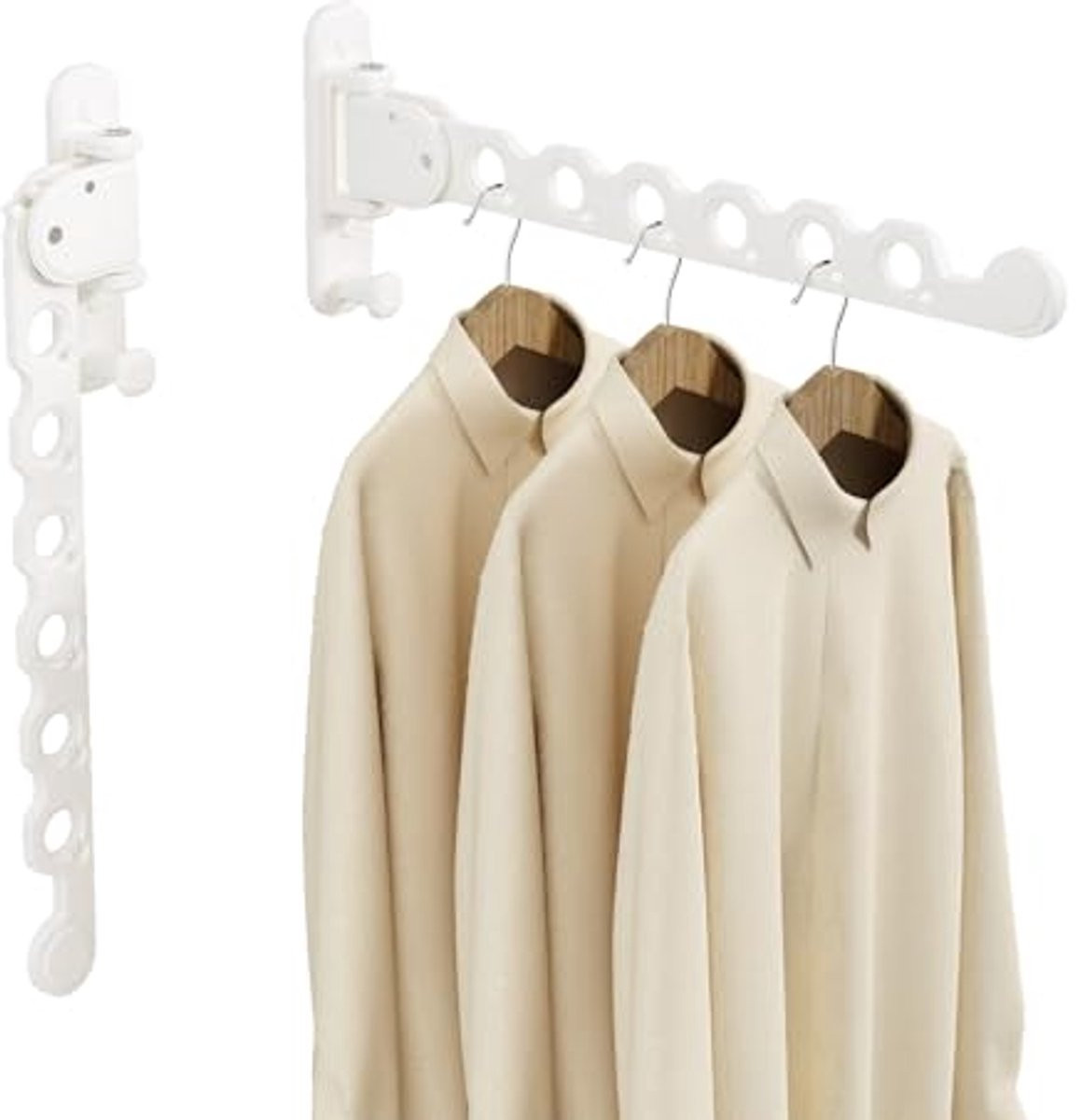 Opvouwbaar wandmontage droogrek voor kleding en kleerhanger - Wit