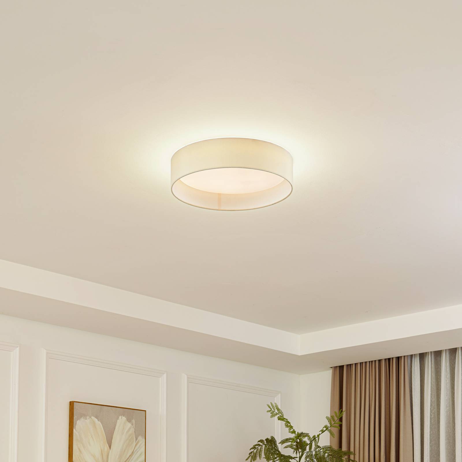 LED Ceiling Light Eilif Lindby, Cream / amber, Living / Dining Room, Textile / fabric / silk, Modern, Ceiling Light