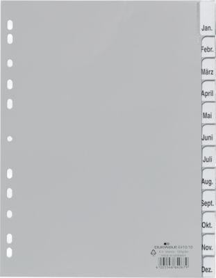 Durable PP-Register mit Wechseltaben, Kalender/Zahlen Jan.-Dez./1-12, grau