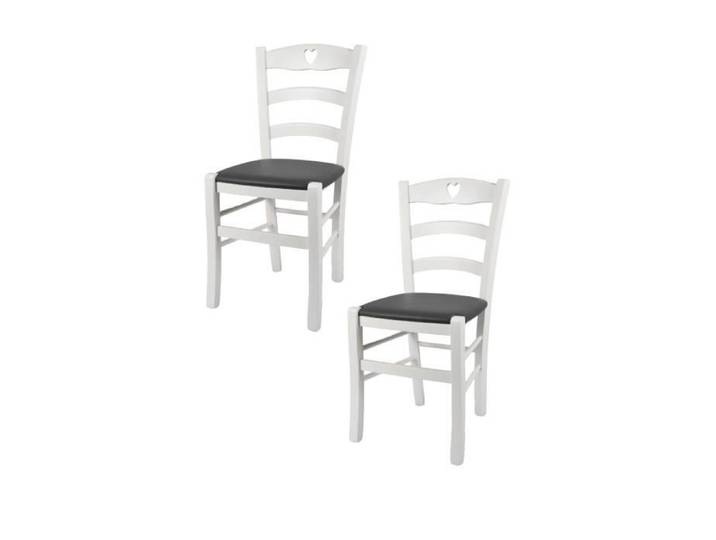 Chaises de cuisine Tommychairs - Set de 2 Cuore en bois blanc et assise en cuir gris foncé