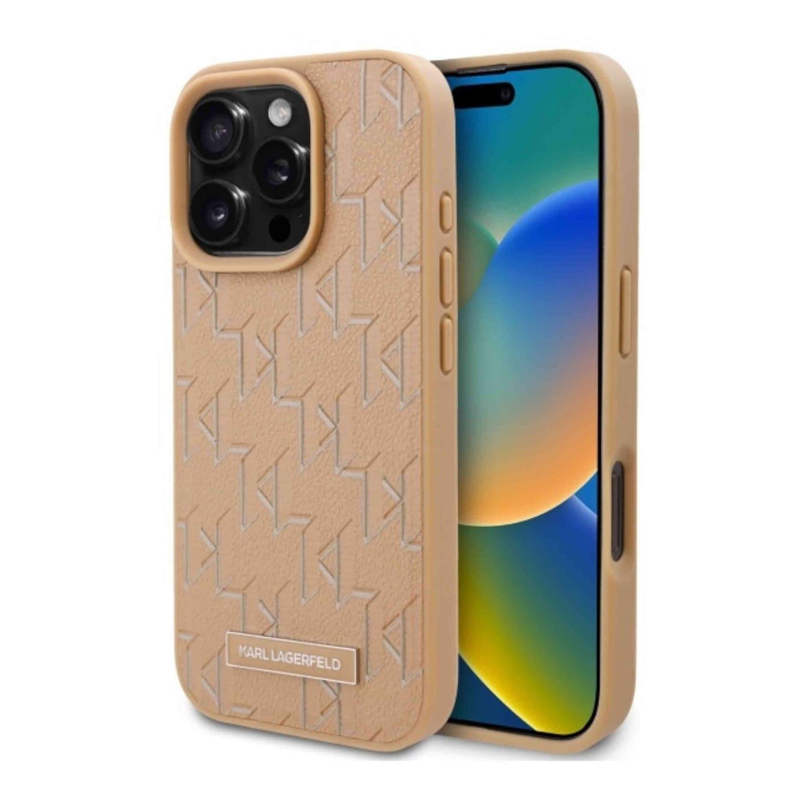 Karl Lagerfeld Apple iPhone 16 Pro Monogram Metal Logo MagSafe Hülle