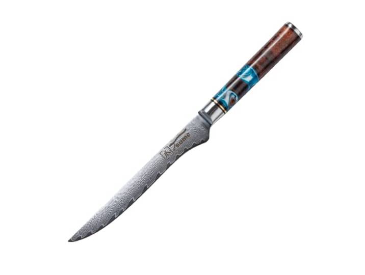 Tsume Filetiermesser Sturm, Klingenlänge 15cm, Echtes Damast Küchenmesser, 67 Schichten VG10 Edelstahlkern mit Sturmigem Kunstharz Handgriff, Rasiermesserscharf