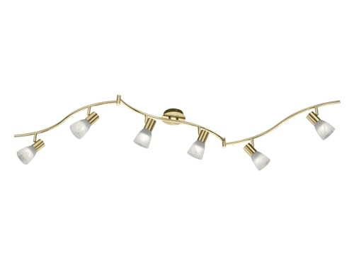 Trio Leuchten Levisto LED-railverlichting met 6 lampen in mat messing en wit glas