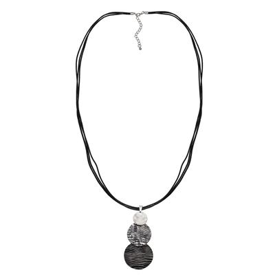 Kette mit Anhänger STEUER "Metall glanz Lederband", schwarz, Halsketten, Damen, 91,0cm, Metall, L: 91, glänzend