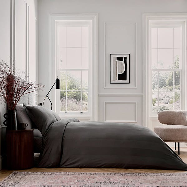 Bedeck of Belfast Fine Linens Serra Dobby Stripe Cover Set Double Charcoal
