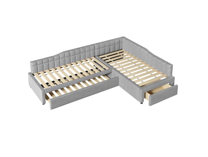 Lit Rembourré D'Angle L 90x200 Gris Avec Lit Gigogne Et Tiroirs Modenuit