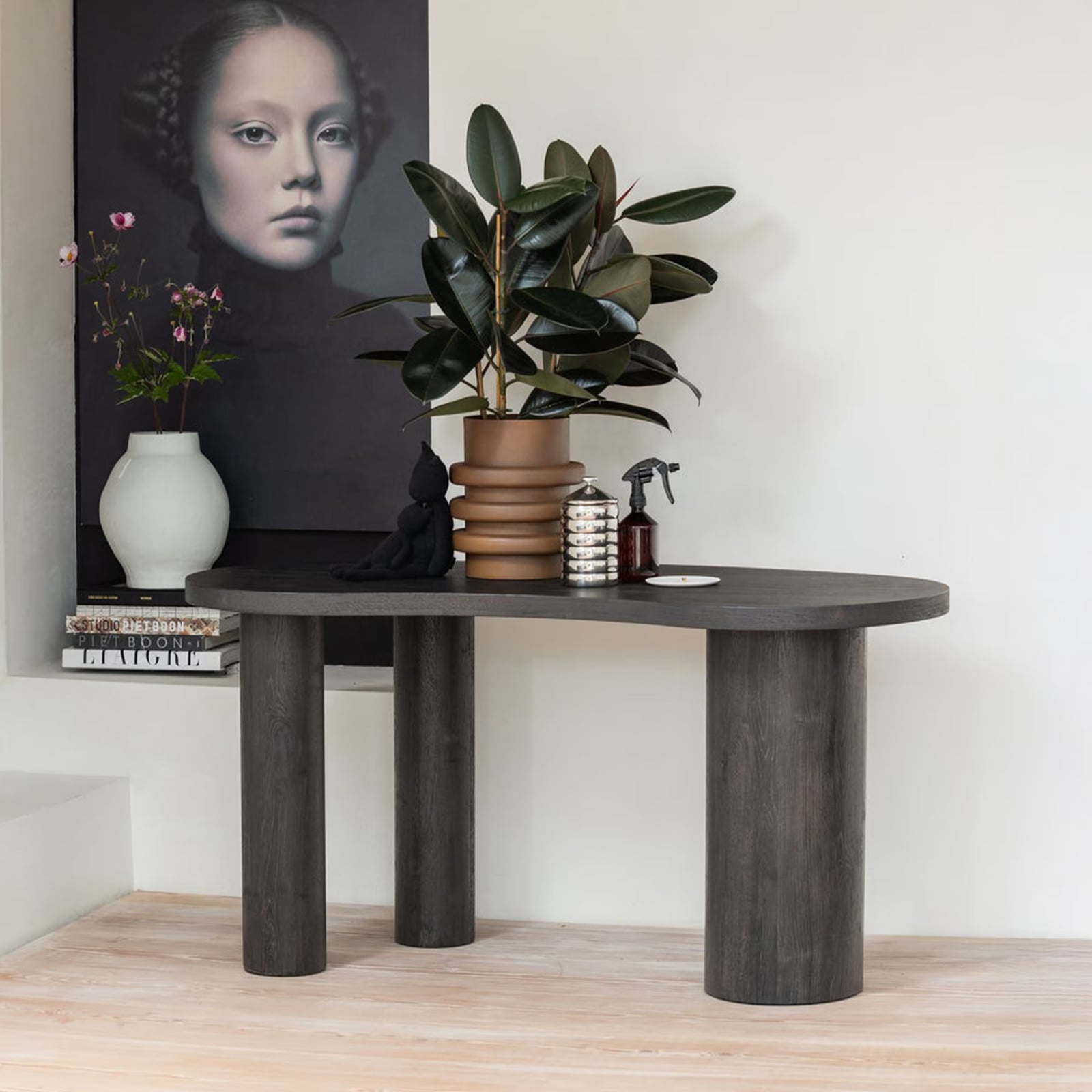WOOOD Organisch Bureau / Sidetable Maan MDF - Donkerbruin - Breedte: 150 cm
