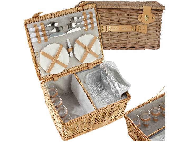 Picknickkorb Föhr für 4 Personen, mit Kühlfach & Zubehör - braun